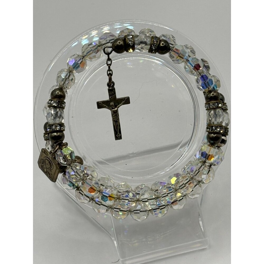 AB Crystal Sterling Rhinestone Wrap Around Beaded Bracelet Hand Crafted